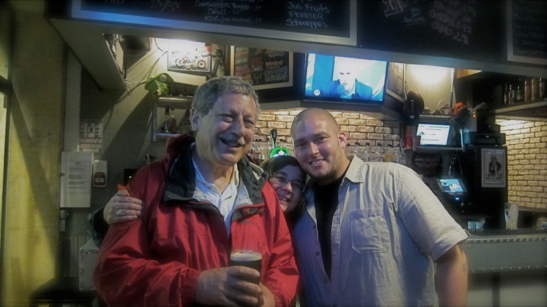 with Louis, proprietor of Bordeaux's first beer pub.